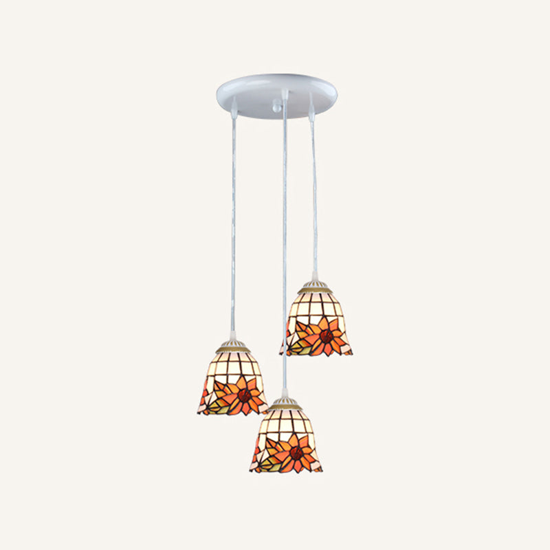 Tapered Stained Glass Cluster Pendant Light Tiffany 3 Lights Suspension Lighting Fixture