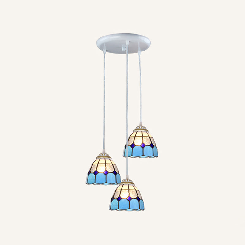 Tapered Stained Glass Cluster Pendant Light Tiffany 3 Lights Suspension Lighting Fixture