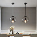 Hand-Blown Glass Dome Hanging Lamp Minimalist 1-Light Black Pendant Light Fixture over Table