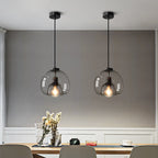 Hand-Blown Glass Dome Hanging Lamp Minimalist 1-Light Black Pendant Light Fixture over Table