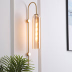 Mid-Century Gooseneck Wall Light Metal 1-Light Living Room Wall Sconce with Flute Glass Shade