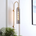 Mid-Century Gooseneck Wall Light Metal 1-Light Living Room Wall Sconce with Flute Glass Shade