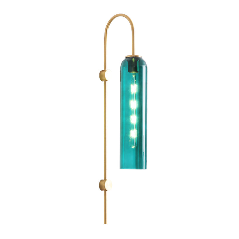 Mid-Century Gooseneck Wall Light Metal 1-Light Living Room Wall Sconce with Flute Glass Shade