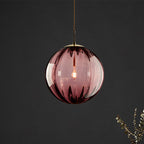 Sphere Pendant Lighting Modern Blue/Purple/Smoky Ribbed Glass 1 Light Led Hanging Ceiling Lamp for Bedroom