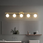 Ball Bathroom Vanity Sconce Opal Glass Postmodern Wall Light with Bird Decor in Brass