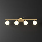 Ball Bathroom Vanity Sconce Opal Glass Postmodern Wall Light with Bird Decor in Brass
