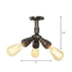 Steampunk Pipe Semi Flush Light Wrought Iron Close to Ceiling Light in Bronze for Living Room