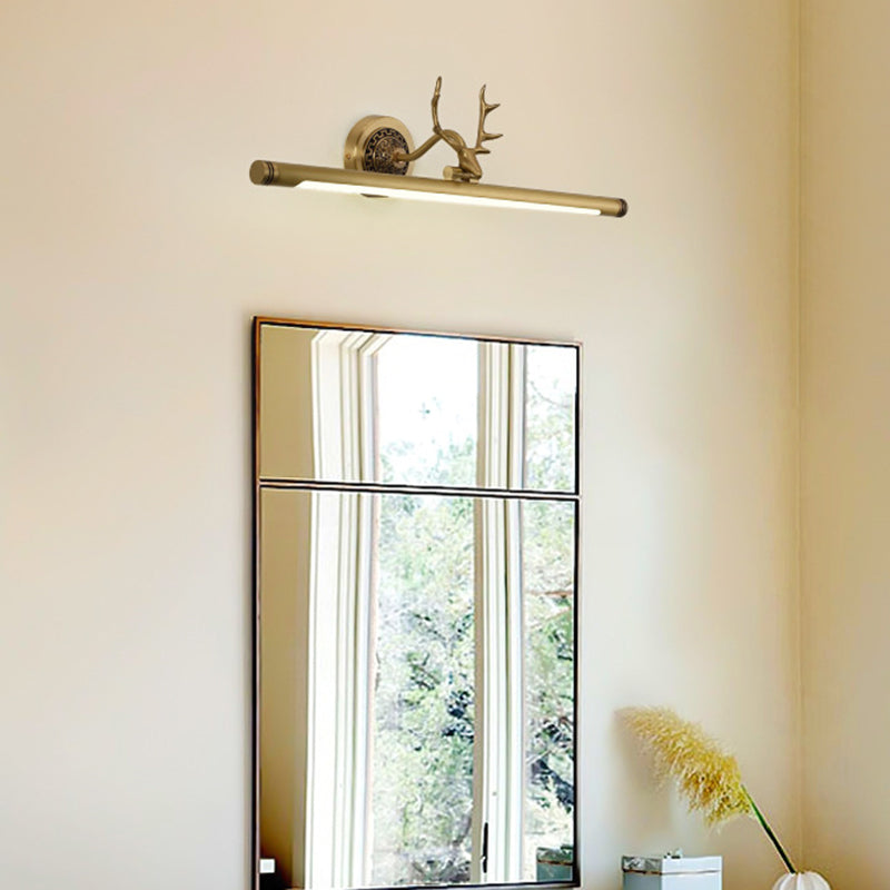Rustic Antler Wall Lamp Metal Rotatable LED Tube Vanity Light Fixture for Bathroom
