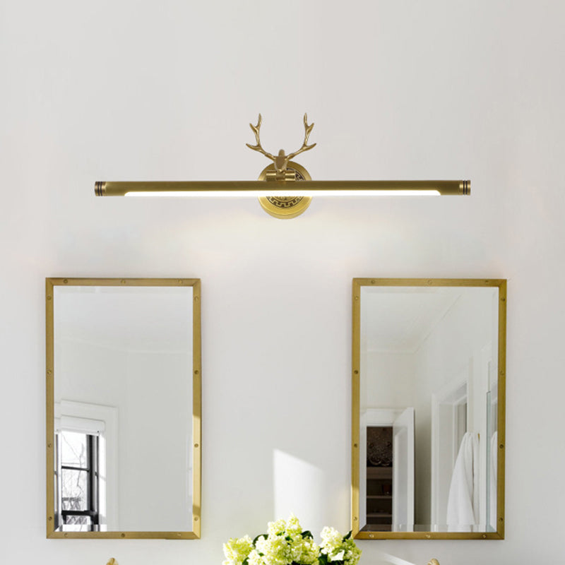 Rustic Antler Wall Lamp Metal Rotatable LED Tube Vanity Light Fixture for Bathroom