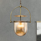 Dome Glass Shade Pendant Light Modern Metal 1 Lights Black/Brass Ceiling Hang Lamp