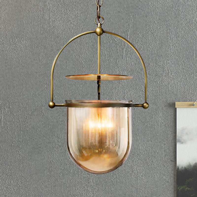 Dome Glass Shade Pendant Light Modern Metal 1 Lights Black/Brass Ceiling Hang Lamp