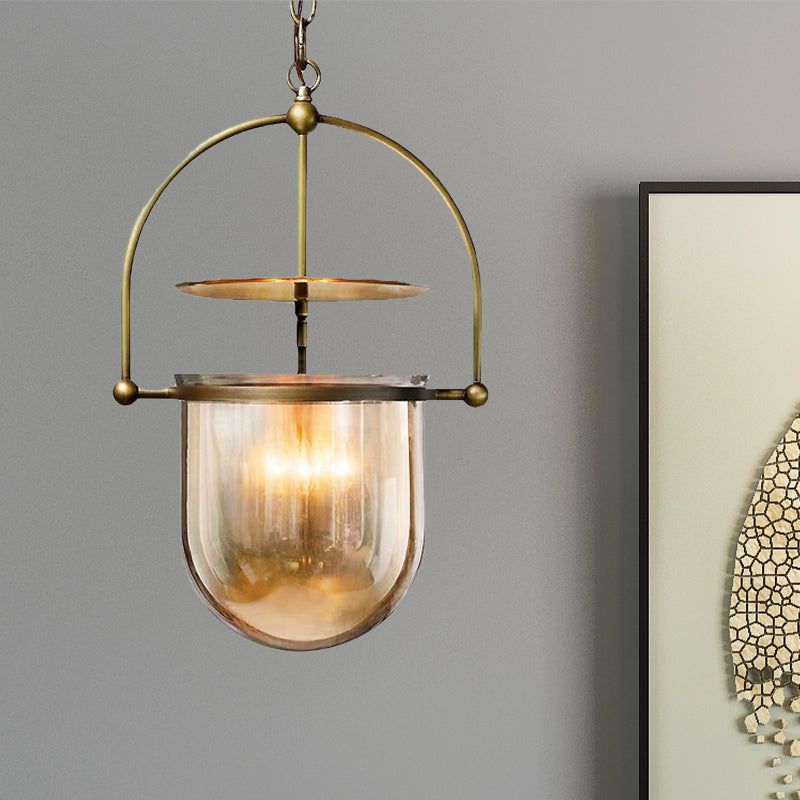 Dome Glass Shade Pendant Light Modern Metal 1 Lights Black/Brass Ceiling Hang Lamp