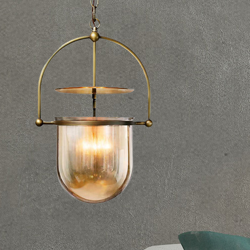Dome Glass Shade Pendant Light Modern Metal 1 Lights Black/Brass Ceiling Hang Lamp