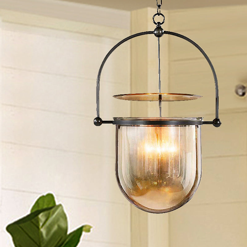 Dome Glass Shade Pendant Light Modern Metal 1 Lights Black/Brass Ceiling Hang Lamp