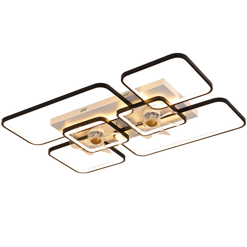 Remote Control Rectangular Ceiling Fan Lamp Contemporary Acrylic Living Room LED Semi Flush Light with 7-Blade