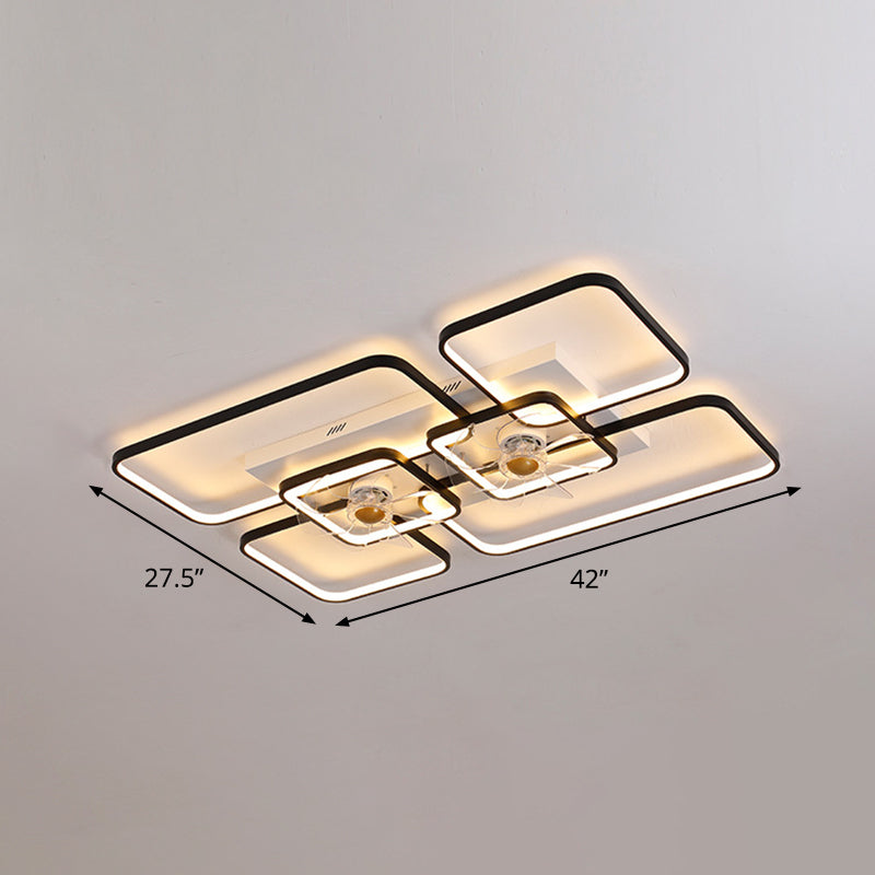 Remote Control Rectangular Ceiling Fan Lamp Contemporary Acrylic Living Room LED Semi Flush Light with 7-Blade