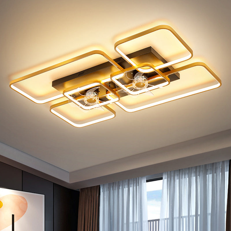 Remote Control Rectangular Ceiling Fan Lamp Contemporary Acrylic Living Room LED Semi Flush Light with 7-Blade