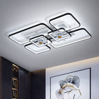 Remote Control Rectangular Ceiling Fan Lamp Contemporary Acrylic Living Room LED Semi Flush Light with 7-Blade