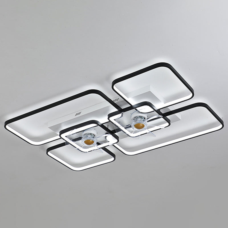 Remote Control Rectangular Ceiling Fan Lamp Contemporary Acrylic Living Room LED Semi Flush Light with 7-Blade