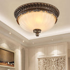 3 Lights Living Room Ceiling Light Fixture Traditional Bronze Flush Mount with Bowl Frosted Glass Shade, 12"/14"/19" Wide