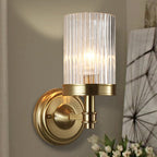 Cylinder Wall Lamp Vintage Stylish Clear Ribbed Glass 1 Bulb Black/Gold Finish Wall Sconce Fixture for Living Room