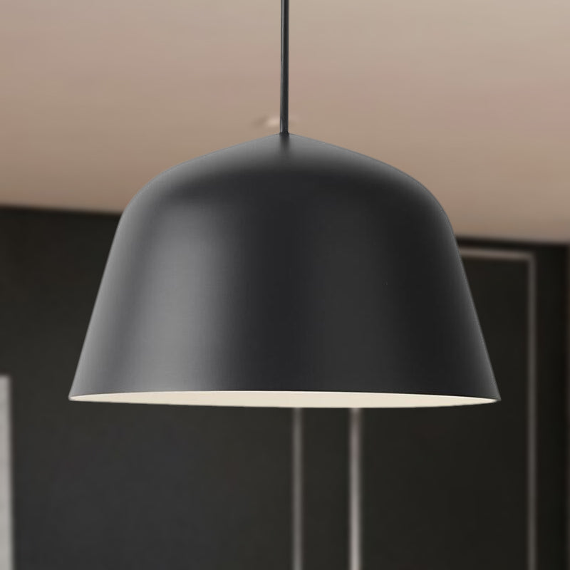 Nordic Style Dome Shade Hanging Ceiling Light 10"/16" Dia 1 Light Metal Pendant Lamp in Black/Green for Bedroom