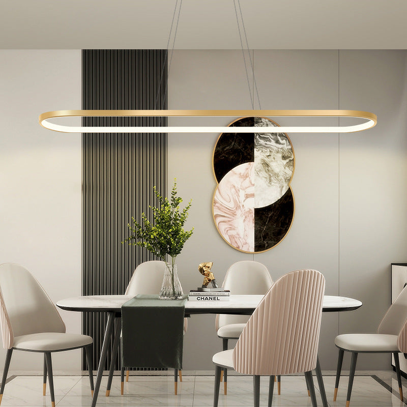 Metal Oblong Pendant Light Fixture Minimalist Gold Plated LED Island Lighting over Table