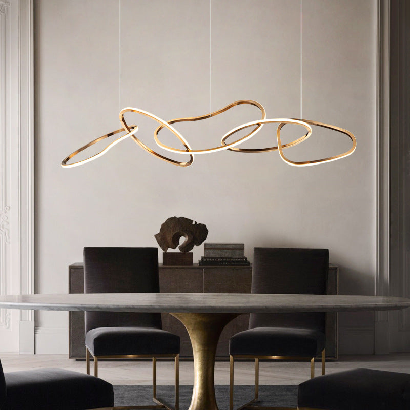Metal 5-Ring Island Lighting Minimalist Golden LED Hanging Light for Dining Room