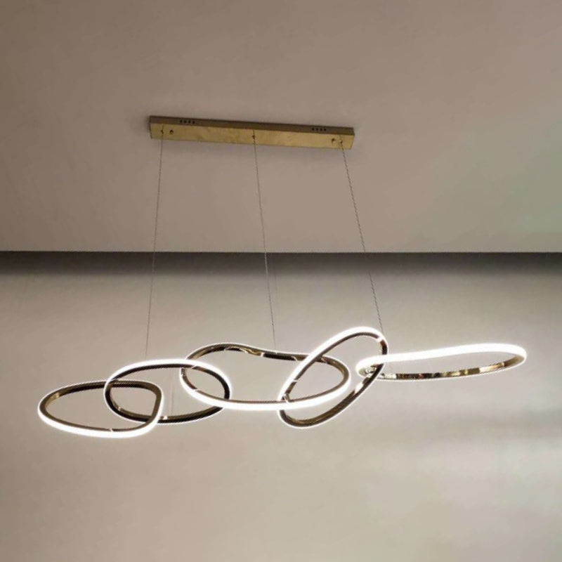 Metal 5-Ring Island Lighting Minimalist Golden LED Hanging Light for Dining Room