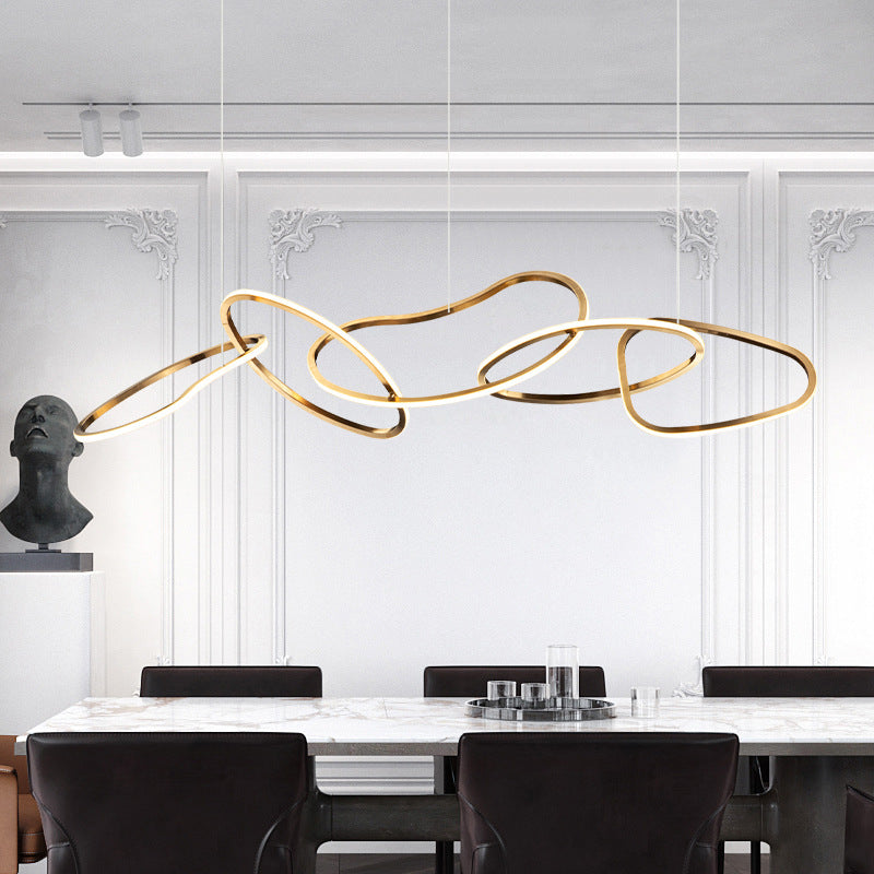 Metal 5-Ring Island Lighting Minimalist Golden LED Hanging Light for Dining Room