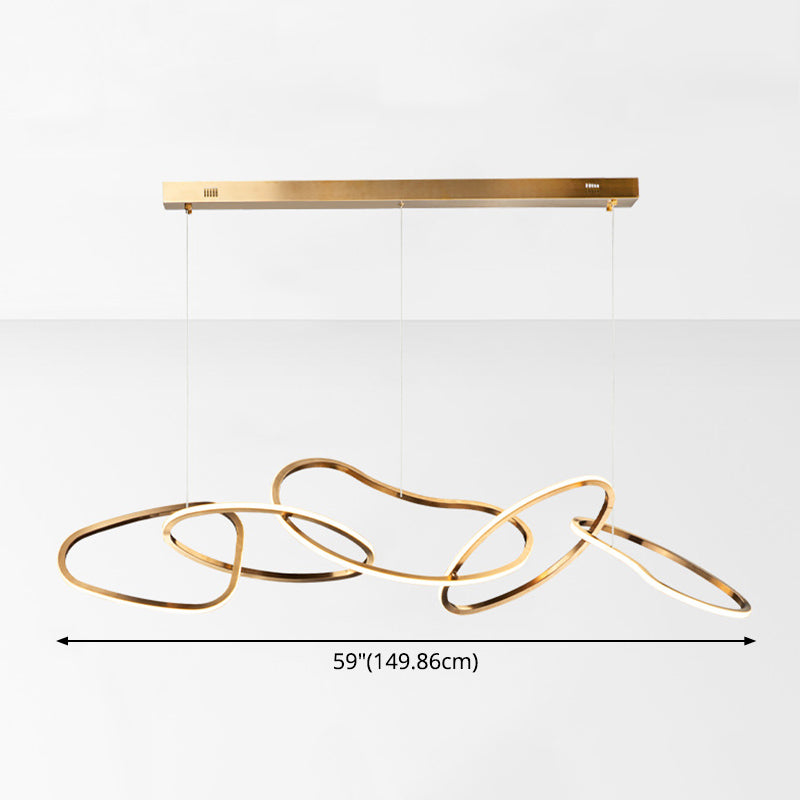 Metal 5-Ring Island Lighting Minimalist Golden LED Hanging Light for Dining Room
