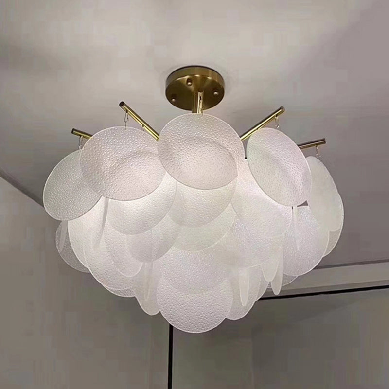 Tiered Discs Suspension Lighting Modern Dining Room Ceiling Chandelier in Brass-White