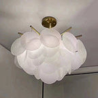 Tiered Discs Suspension Lighting Modern Dining Room Ceiling Chandelier in Brass-White