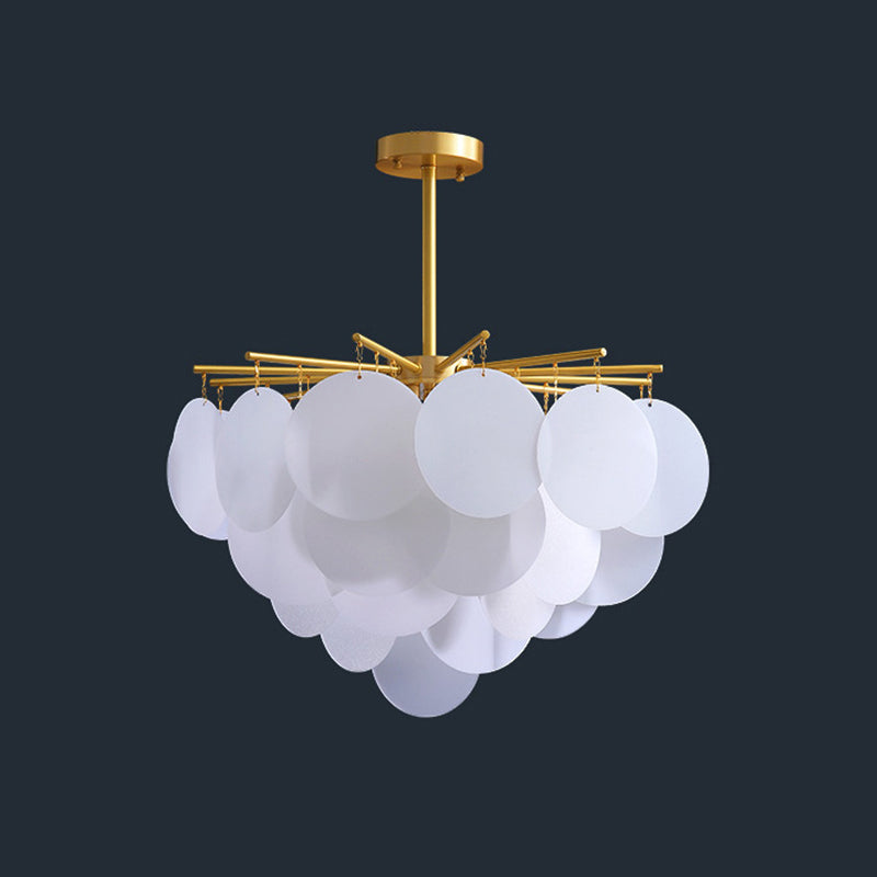 Tiered Discs Suspension Lighting Modern Dining Room Ceiling Chandelier in Brass-White