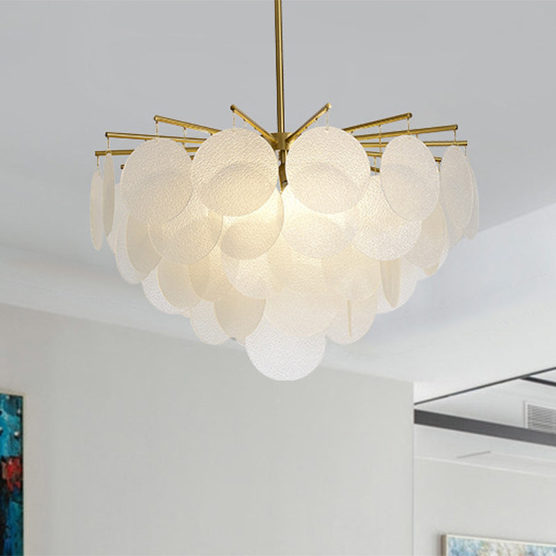 Tiered Discs Suspension Lighting Modern Dining Room Ceiling Chandelier in Brass-White