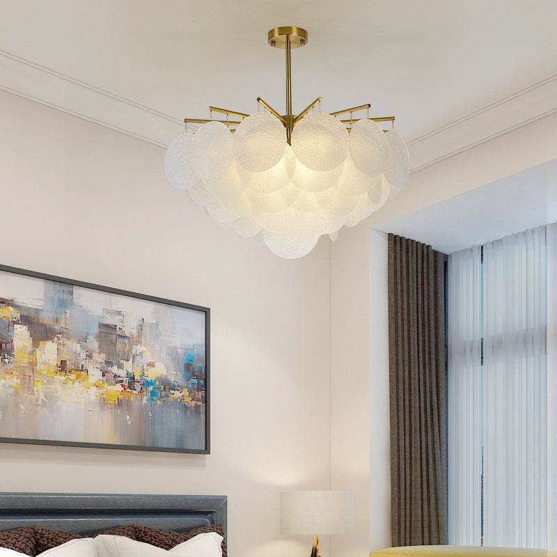Tiered Discs Suspension Lighting Modern Dining Room Ceiling Chandelier in Brass-White