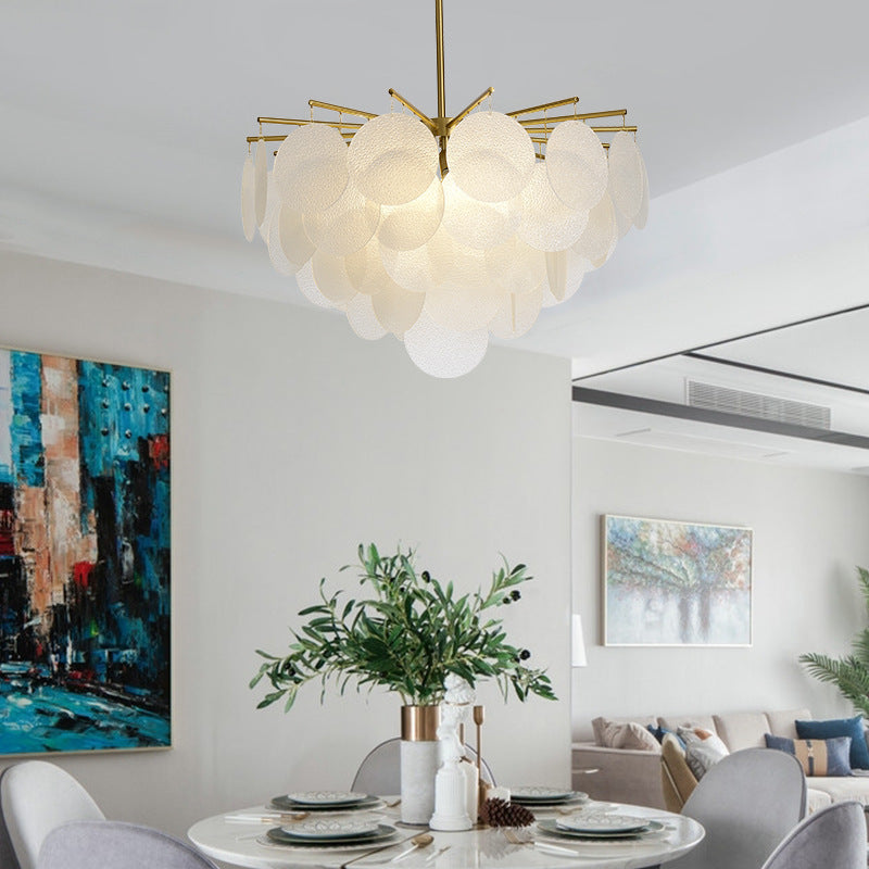Tiered Discs Suspension Lighting Modern Dining Room Ceiling Chandelier in Brass-White