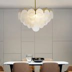 Tiered Discs Suspension Lighting Modern Dining Room Ceiling Chandelier in Brass-White