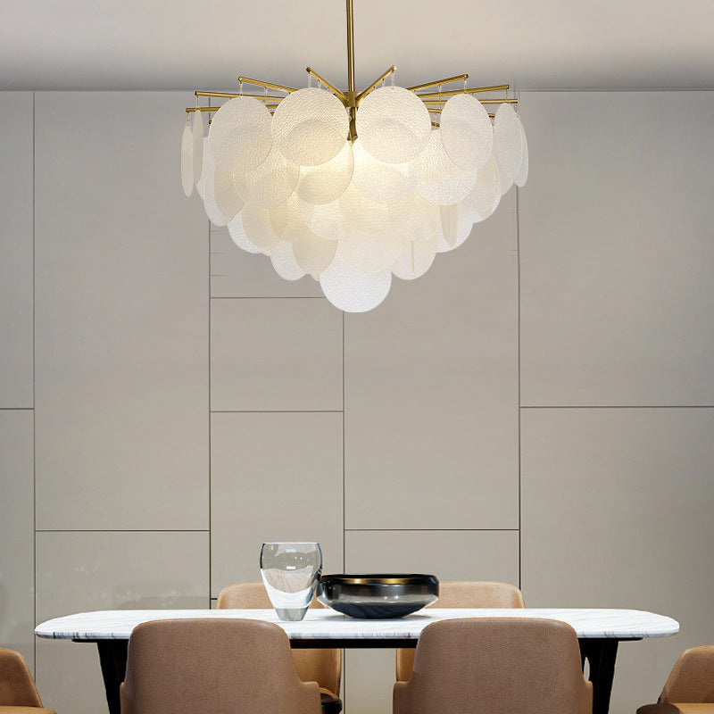 Tiered Discs Suspension Lighting Modern Dining Room Ceiling Chandelier in Brass-White