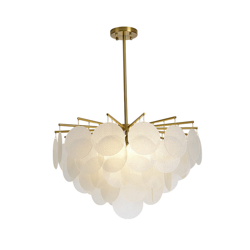 Tiered Discs Suspension Lighting Modern Dining Room Ceiling Chandelier in Brass-White