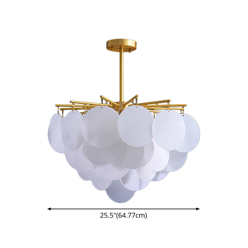 Tiered Discs Suspension Lighting Modern Dining Room Ceiling Chandelier in Brass-White