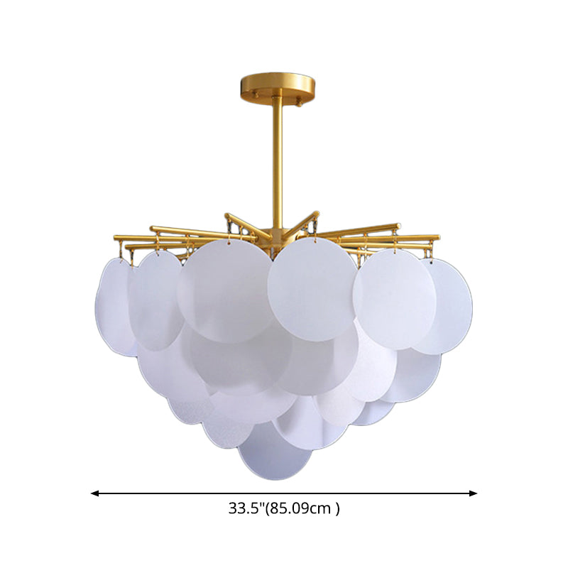 Tiered Discs Suspension Lighting Modern Dining Room Ceiling Chandelier in Brass-White