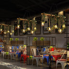 Island Pendant Light Industrial Style Linear Wood Hanging Chandelier Beige with Cage Shade