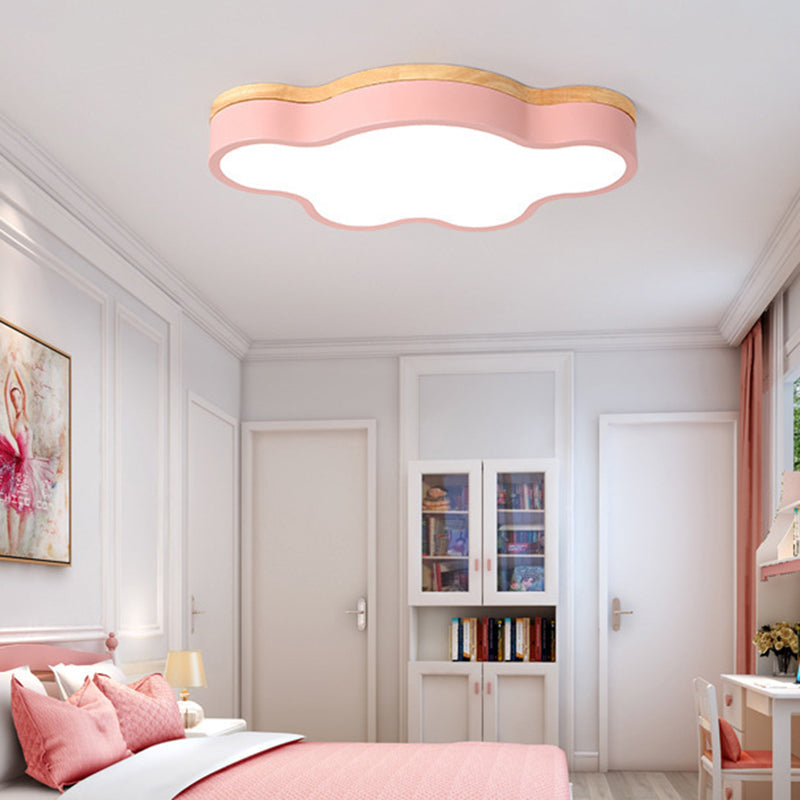 Acrylic Cloud Flush Ceiling Light Fixture Nordic LED Flush Mount Lighting with Metal Shade and Wood Canopy