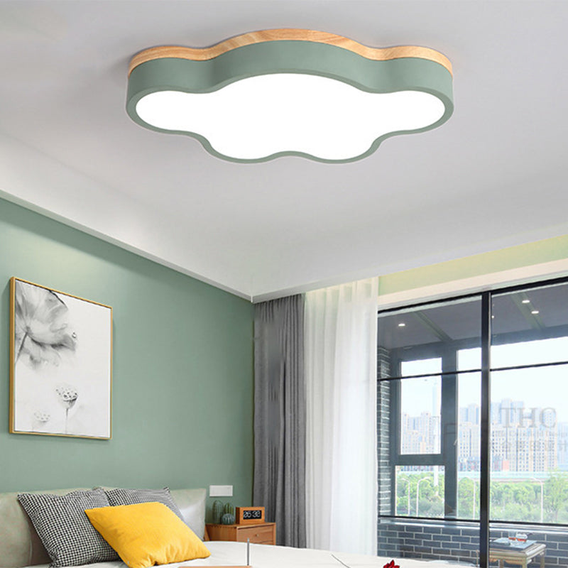 Acrylic Cloud Flush Ceiling Light Fixture Nordic LED Flush Mount Lighting with Metal Shade and Wood Canopy