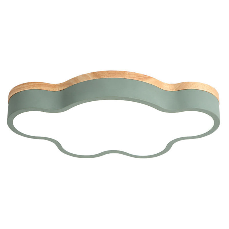 Acrylic Cloud Flush Ceiling Light Fixture Nordic LED Flush Mount Lighting with Metal Shade and Wood Canopy