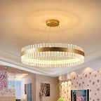 Circular Chandelier Light Postmodern Crystal Rod Gold LED Hanging Ceiling Light, 16"/19.5"/23.5" Wide