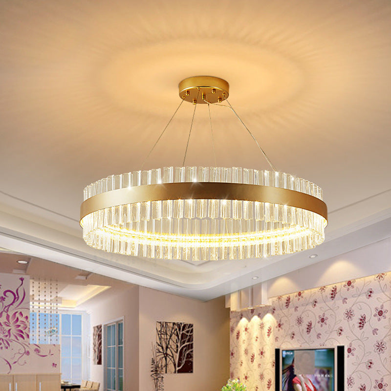 Circular Chandelier Light Postmodern Crystal Rod Gold LED Hanging Ceiling Light, 16"/19.5"/23.5" Wide