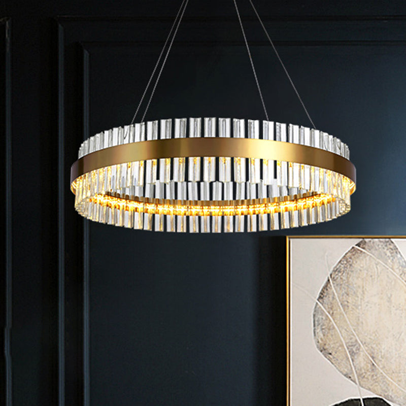 Circular Chandelier Light Postmodern Crystal Rod Gold LED Hanging Ceiling Light, 16"/19.5"/23.5" Wide