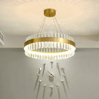 Circular Chandelier Light Postmodern Crystal Rod Gold LED Hanging Ceiling Light, 16"/19.5"/23.5" Wide